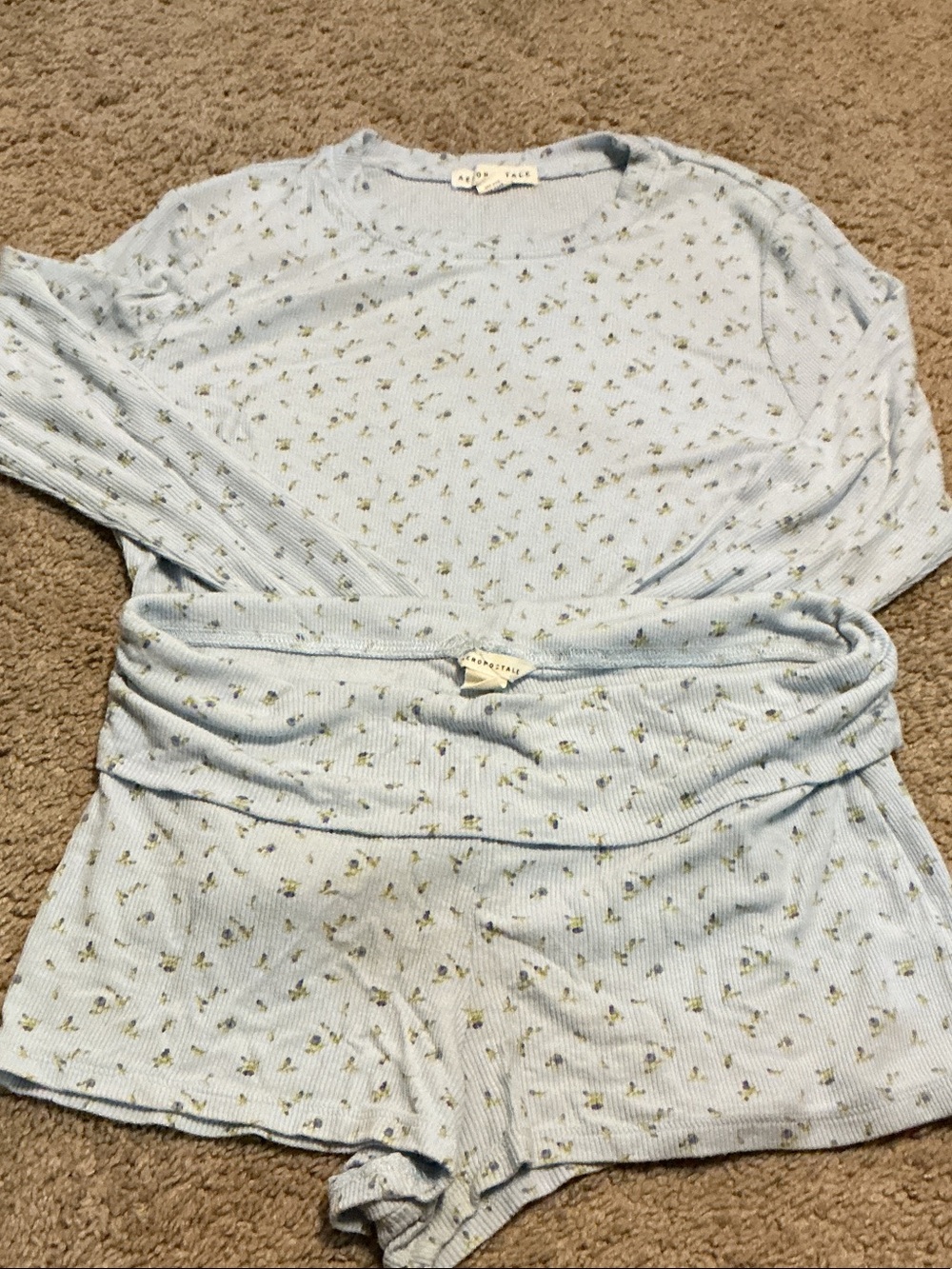 Aeropostale Light Blue Floral Ribbed Tee